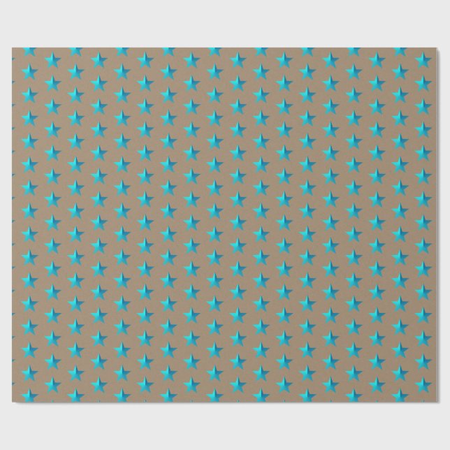 Rustic Kraft Turquoise Blue Stars Wrapping Paper (Flat)