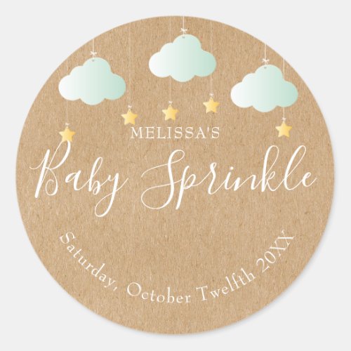 Rustic kraft twinkle sprinkle baby shower classic round sticker