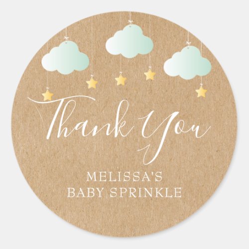 Rustic kraft twinkle sprinkle baby shower classic round sticker
