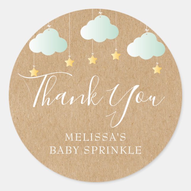 Rustic kraft twinkle sprinkle baby shower classic round sticker (Front)