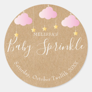 Rustic kraft twinkle sprinkle baby shower pink classic round sticker