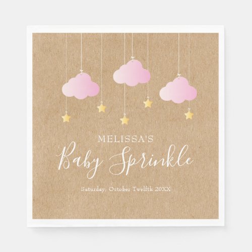 Rustic kraft twinkle sprinkle baby shower pink napkins