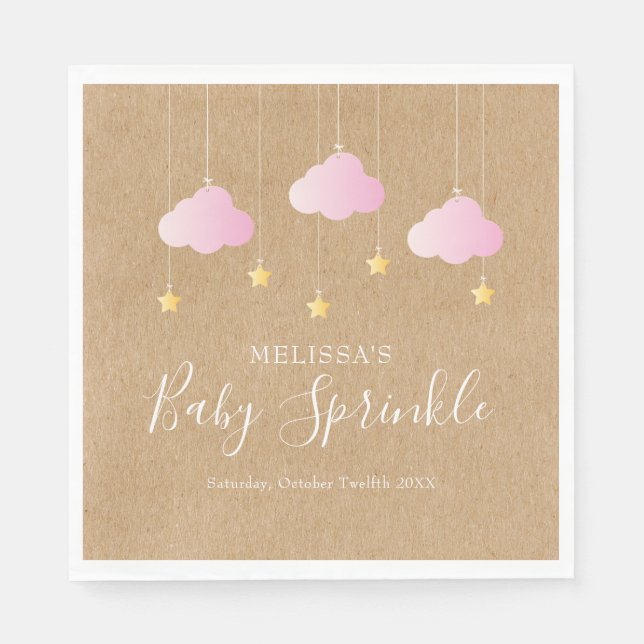Rustic kraft twinkle sprinkle baby shower pink napkins (Front)