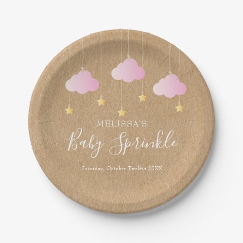 Rustic kraft twinkle sprinkle baby shower pink paper plates