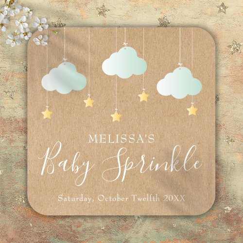 Rustic Kraft Twinkle Sprinkle Baby Shower Square Sticker