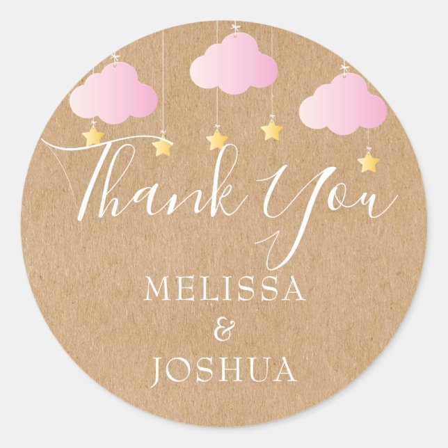 Rustic kraft twinkle twinkle baby shower pink classic round sticker (Front)