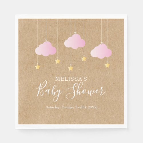 Rustic kraft twinkle twinkle baby shower pink napkins