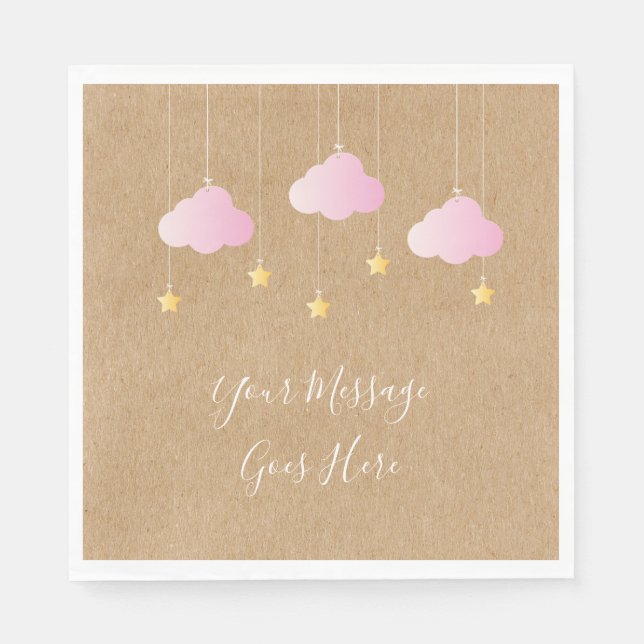 Rustic kraft twinkle twinkle baby shower pink napkins (Front)