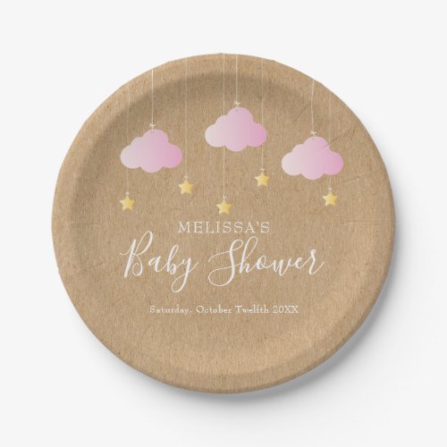 Rustic kraft twinkle twinkle baby shower pink paper plates