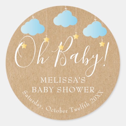 Rustic Kraft Twinkle Twinkle Oh Baby baby shower Classic Round Sticker