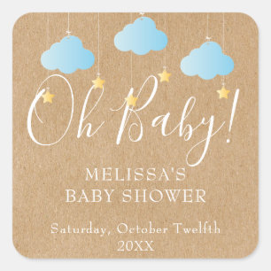 Rustic Kraft Twinkle Twinkle Oh Baby baby shower Square Sticker