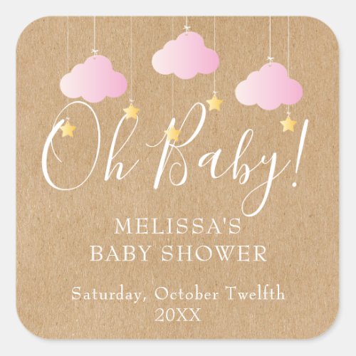 Rustic Kraft Twinkle Twinkle Oh Baby baby shower Square Sticker