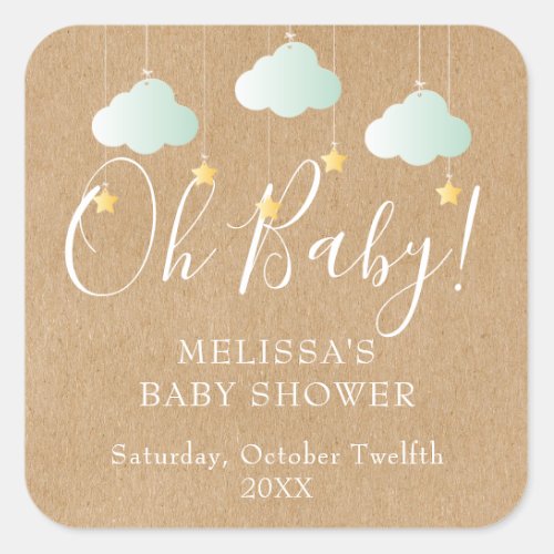 Rustic Kraft Twinkle Twinkle Oh Baby baby shower Square Sticker