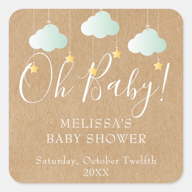 Rustic Kraft Twinkle Twinkle Oh Baby baby shower Square Sticker (Front)