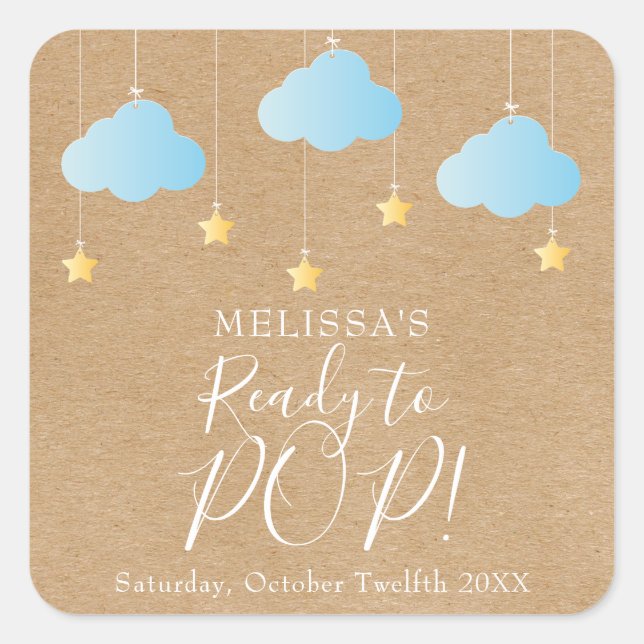 Rustic kraft twinkle twinkle Ready to POP blue Square Sticker (Front)