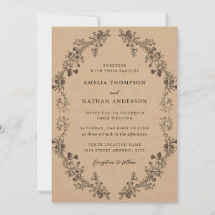 Rustic Kraft Vintage Botanical Floral Wedding Invitation