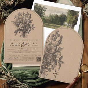 Rustic Kraft Vintage Floral Romantic Arch Wedding Invitation