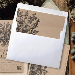 Rustic Kraft Vintage Floral Romantic Wedding Envelope Liner