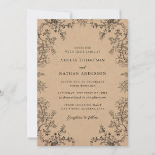 Rustic Kraft Vintage Floral Wedding Invitation