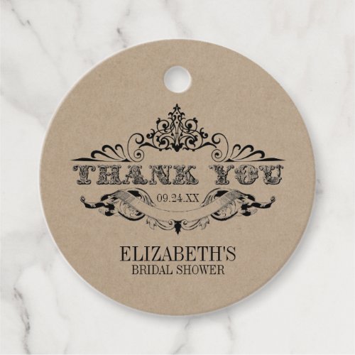 Rustic Kraft Vintage Frame Bridal Shower Thank You Favor Tags