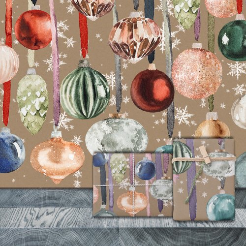 Rustic Kraft Vintage Hanging Ribbon Glass Ornament Wrapping Paper Sheets