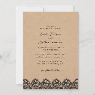 Rustic Kraft Vintage Lace Wedding Invitation