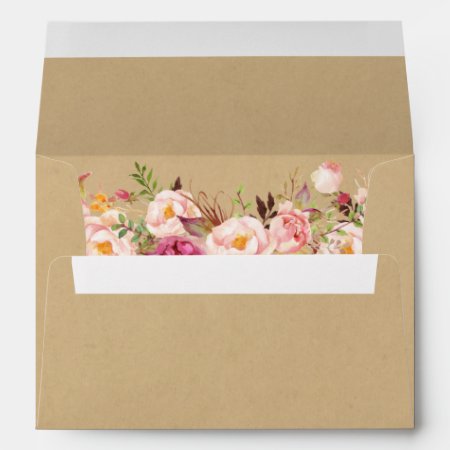 Rustic Kraft Vintage Pink Floral 5x7 Wedding Envelope