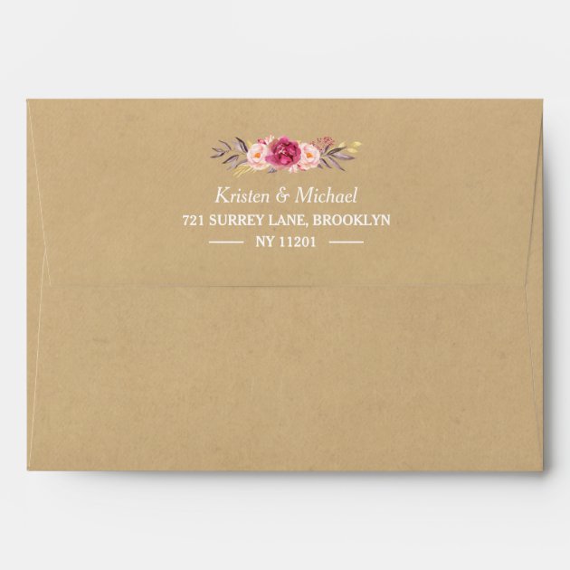 Rustic Kraft Vintage Pink Floral 5x7 Wedding Envelope