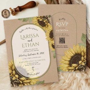 Rustic Kraft Vintage Sunflower Simple Boho Wedding Invitation