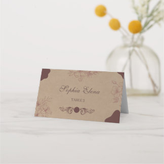 Rustic Kraft Vintage Wedding Folded Place Card