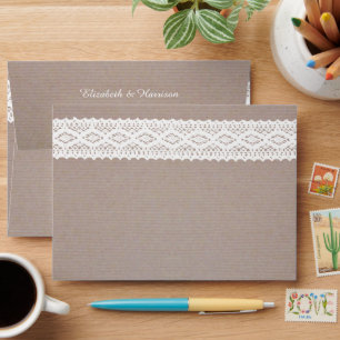 Rustic Kraft & Vintage White Lace Wedding Envelope