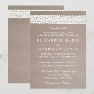 Rustic Kraft & Vintage White Lace Wedding Invitation