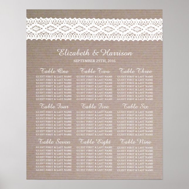 Rustic Kraft & Vintage White Lace Wedding Poster (Front)