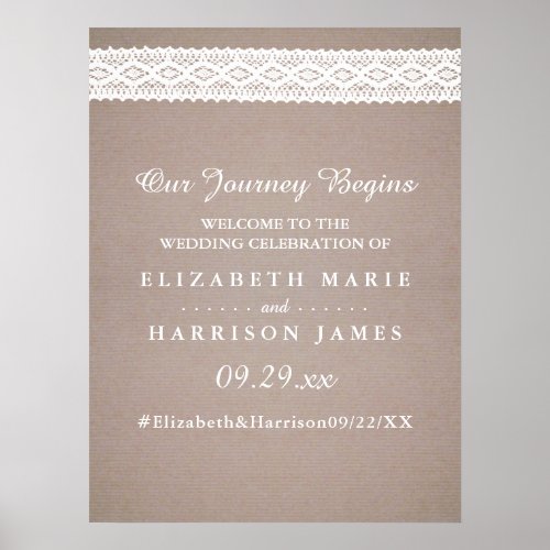 Rustic Kraft  Vintage White Lace Wedding Welcome Poster