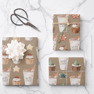 Rustic Kraft Warm Cozy Hot Cocoa Cupcakes Cookies Wrapping Paper Sheets