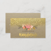 Rustic , Kraft, Watercolor Flower,Gold Glitter Business Card (Front/Back)
