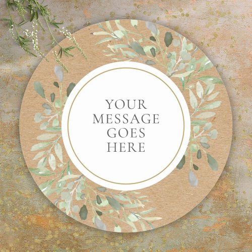 Rustic Kraft Watercolor Greenery Classic Round Sticker