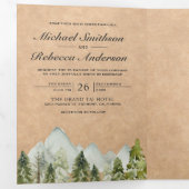 Rustic Kraft Watercolor Mountain Pine Tree Wedding Tri-Fold Invitation (Inside First)