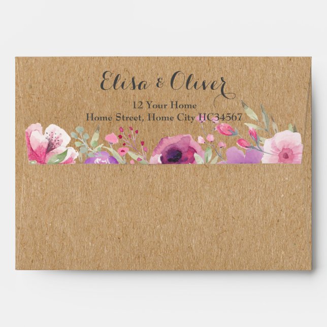 Rustic Kraft Watercolour Roses Return Address Envelope (Back (Top Flap))