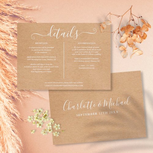 Rustic Kraft Wedding Details Information Invitation