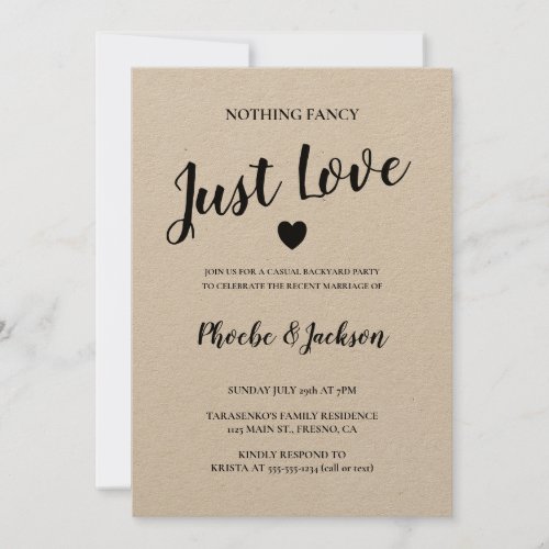 Rustic Kraft Wedding Elopement Casual Party Invitation