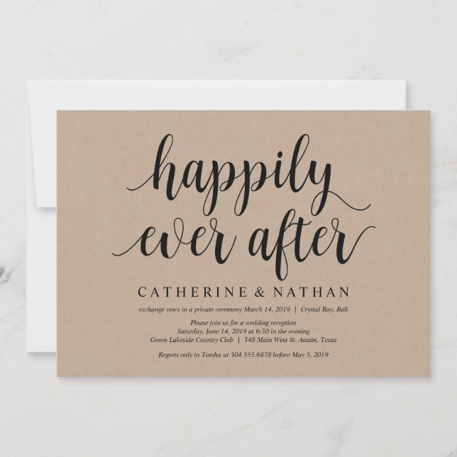 Rustic Kraft Wedding Elopement Reception Invites (Front)
