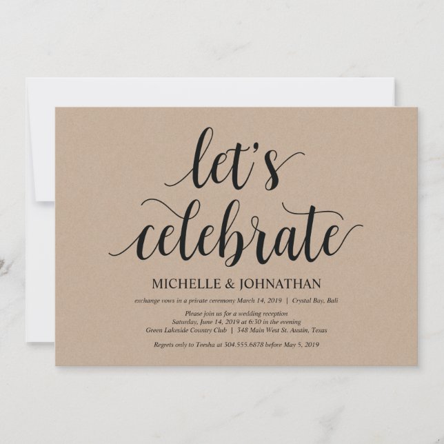 Rustic Kraft Wedding Elopement Reception Invites (Front)