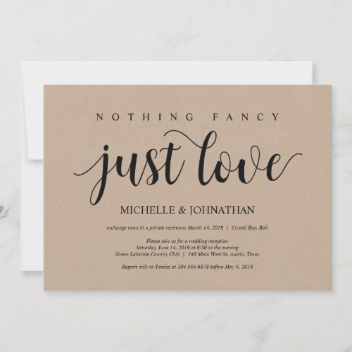 Rustic Kraft Wedding Elopement Reception Invites