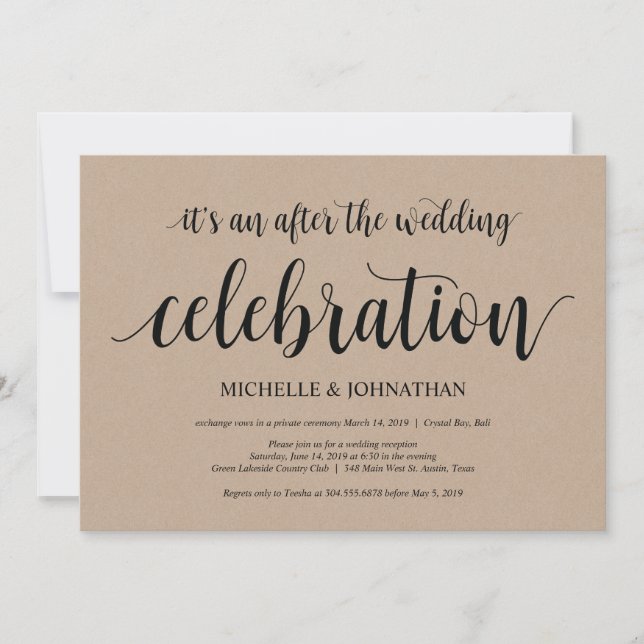 Rustic Kraft Wedding Elopement Reception Invites (Front)