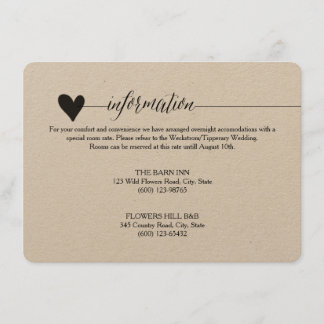 Rustic Kraft Wedding enclosure, heart calligraphy Enclosure Card