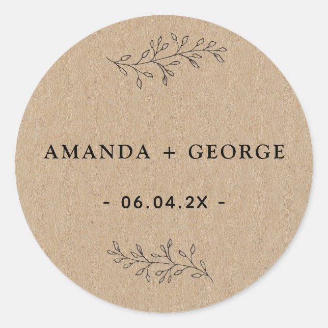 Rustic kraft Wedding Favor sticker (Front)