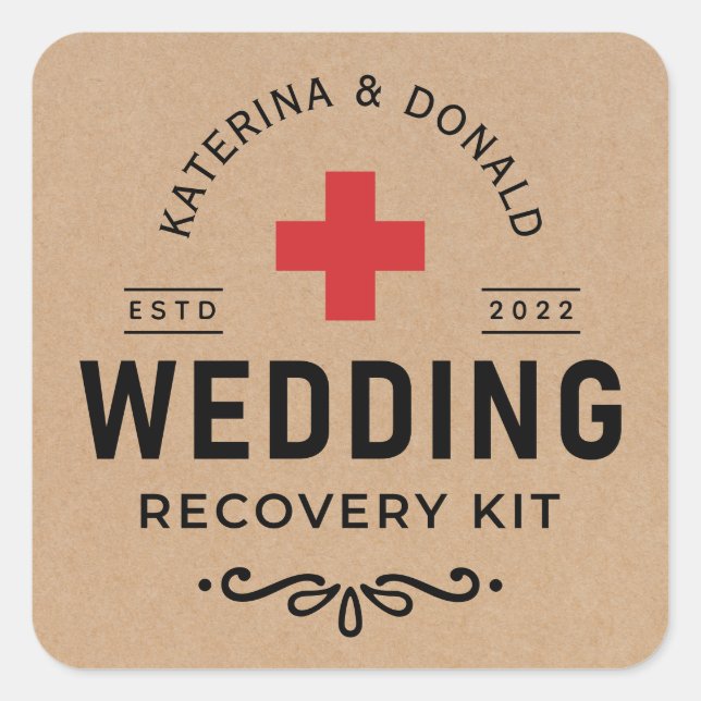 Rustic Kraft Wedding Hangover Recovery Kit  Classi Square Sticker (Front)