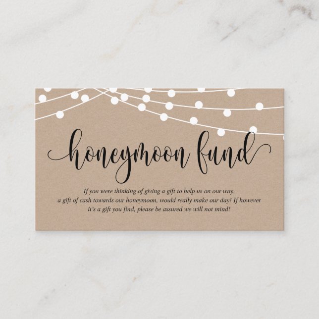 Rustic kraft, Wedding Honeymoon Fund and Wish Enclosure Card (Front)