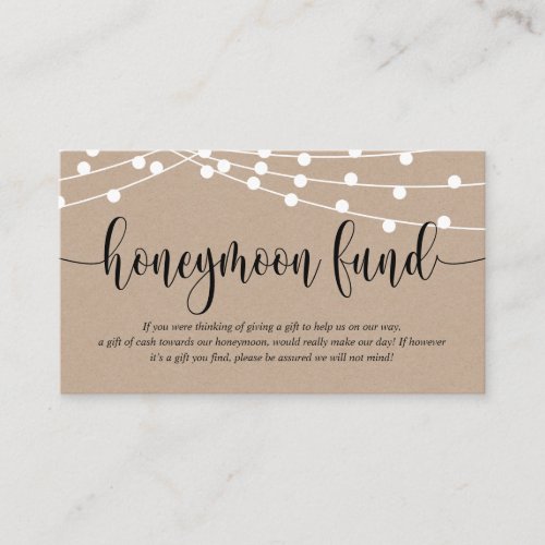 Rustic kraft Wedding Honeymoon Fund and Wish Enclosure Card